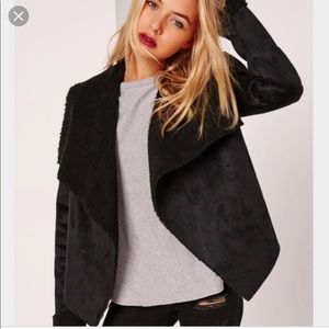Faux Shearling Waterfall Jacket Black